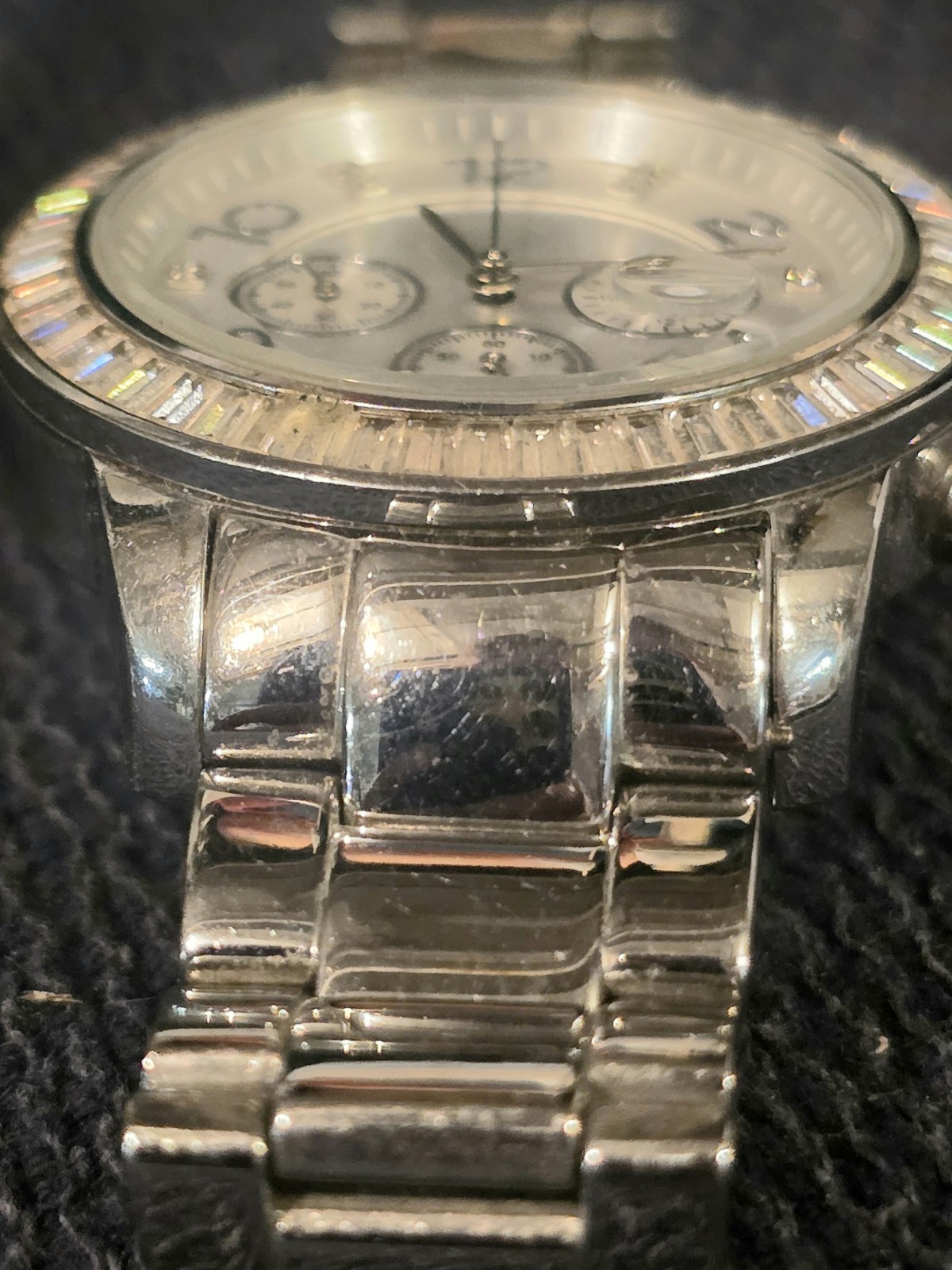 Silpada Watch Stainless Steel Silver CZ Baguettes Finishing Touch 41mm