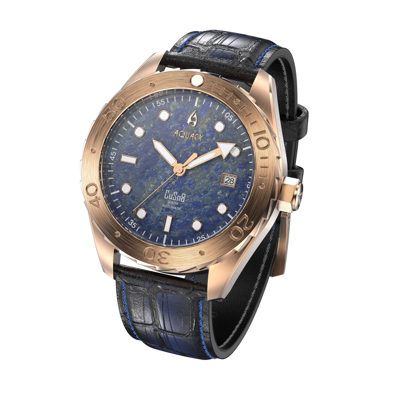 Aquacy Bronze CuSn8 Men’s Lapis Lazuli Stone Dial Watch Automatic 200M Miyota