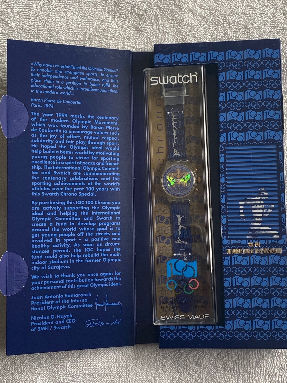 Collector Signed Swatch 1894-1994 One Hundred Years Of Olympic Movement Watch