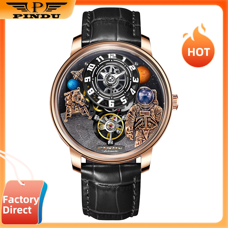 PINDU Men’s Automatic Watch 45.5mm Steel Sapphire Crystal 30M Waterproof Designe