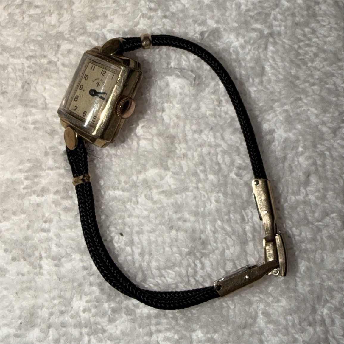 Lady Elgin Vintage Rectangular Gold Filled Manual Watch Cream Dial Black Cord
