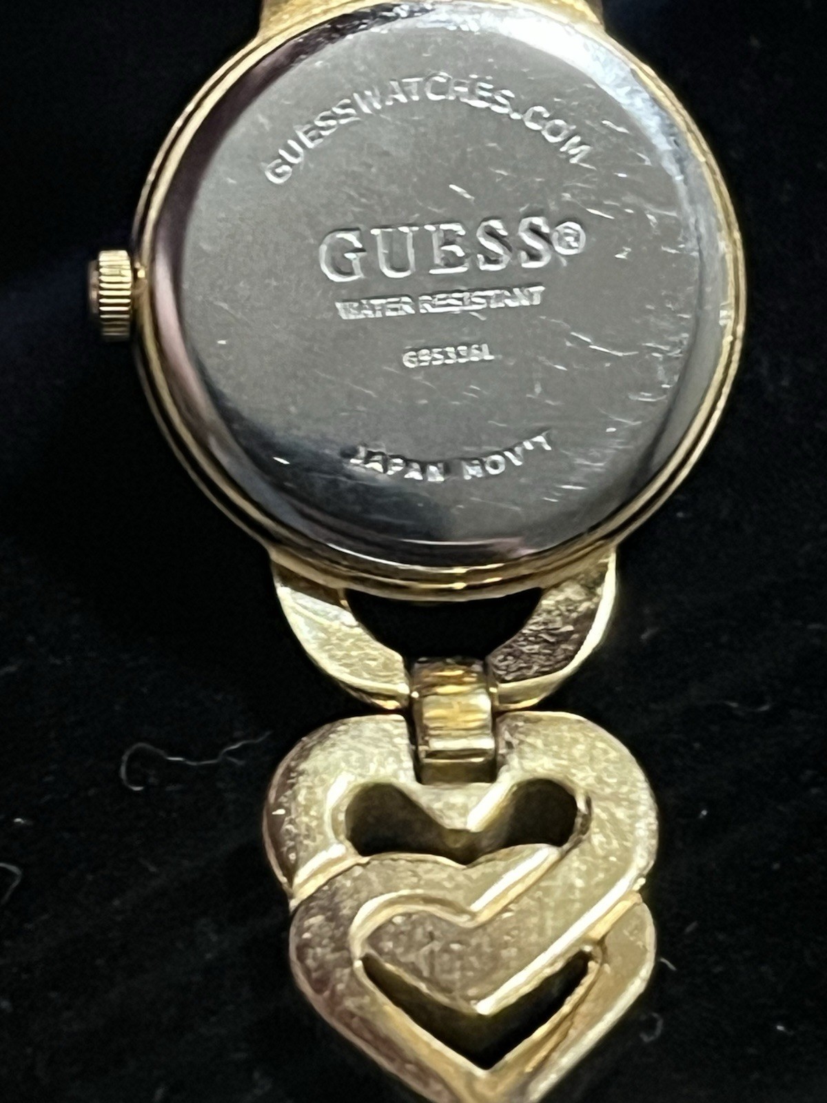 Guess Women’s Analog Watch Gold Tone Bracelet Band Clear Rhinestones Hearts