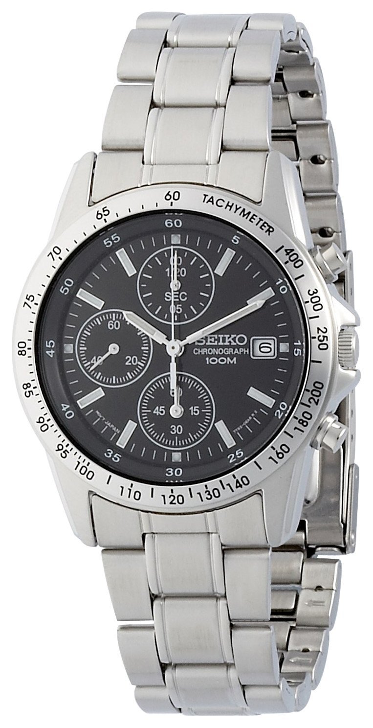 SEIKO Chronograph SND367PC Black Silver Men’s Watch New in Box