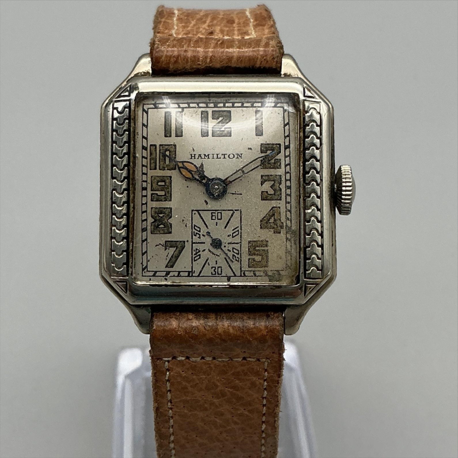 Vintage Hamilton Square B Mens Watch 28mm 14K Gold Filled Leather Manual Wind