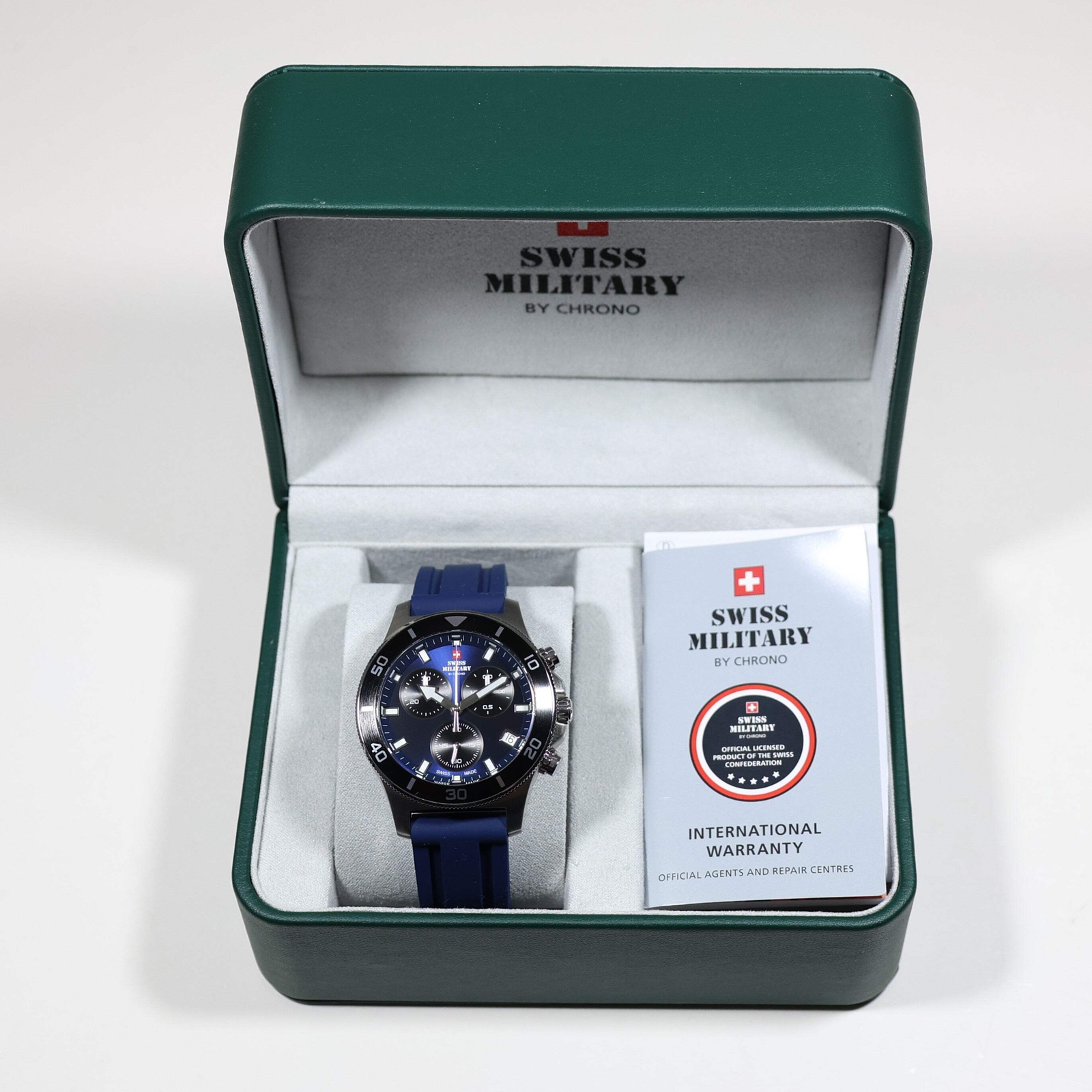 Swiss Military Blue Dial Men’s Stainless Steel Chronograph Watch SM34067.08