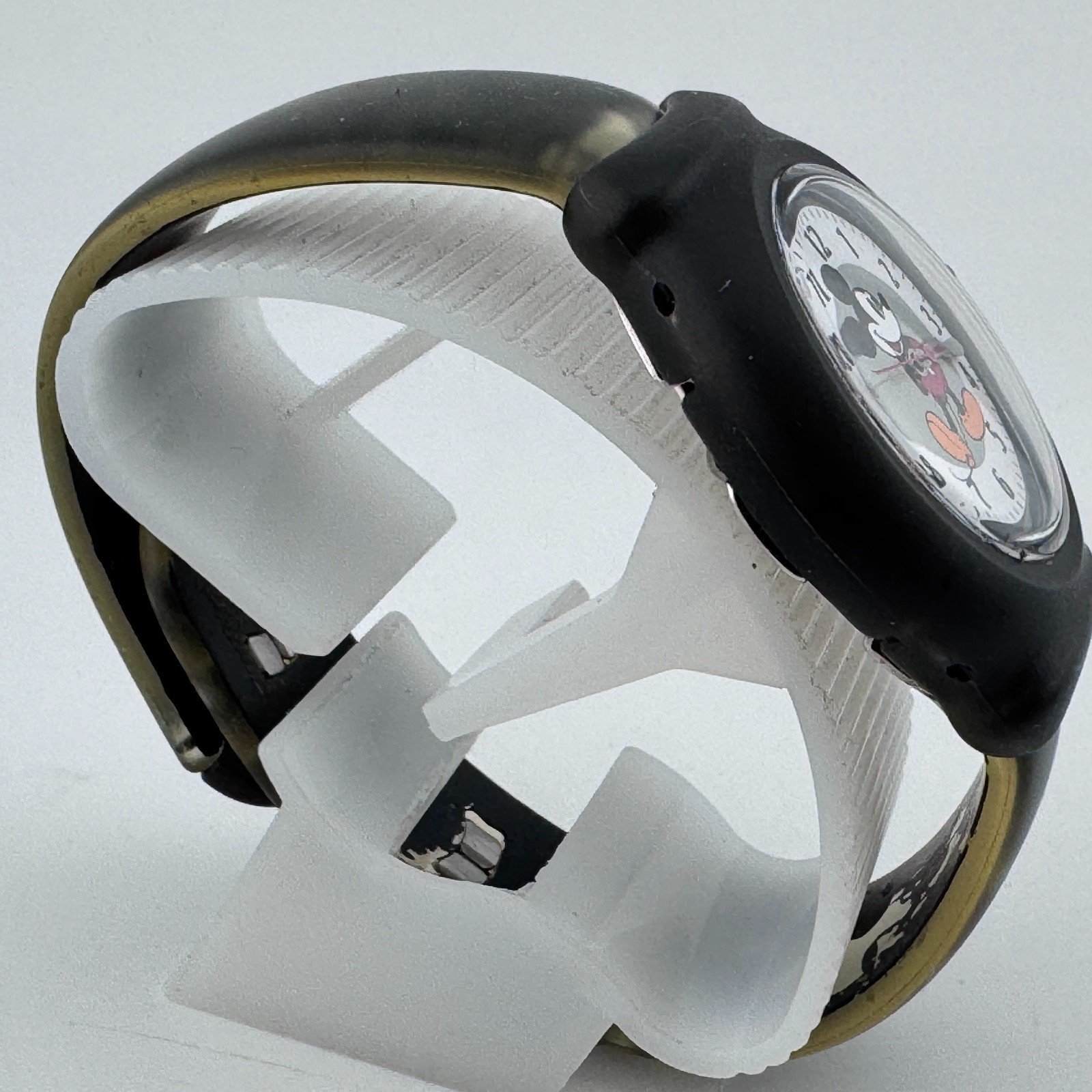 VTG Disney Snap Mickey Quartz Watch Unisex Black Resin Rubber Oval New Battery