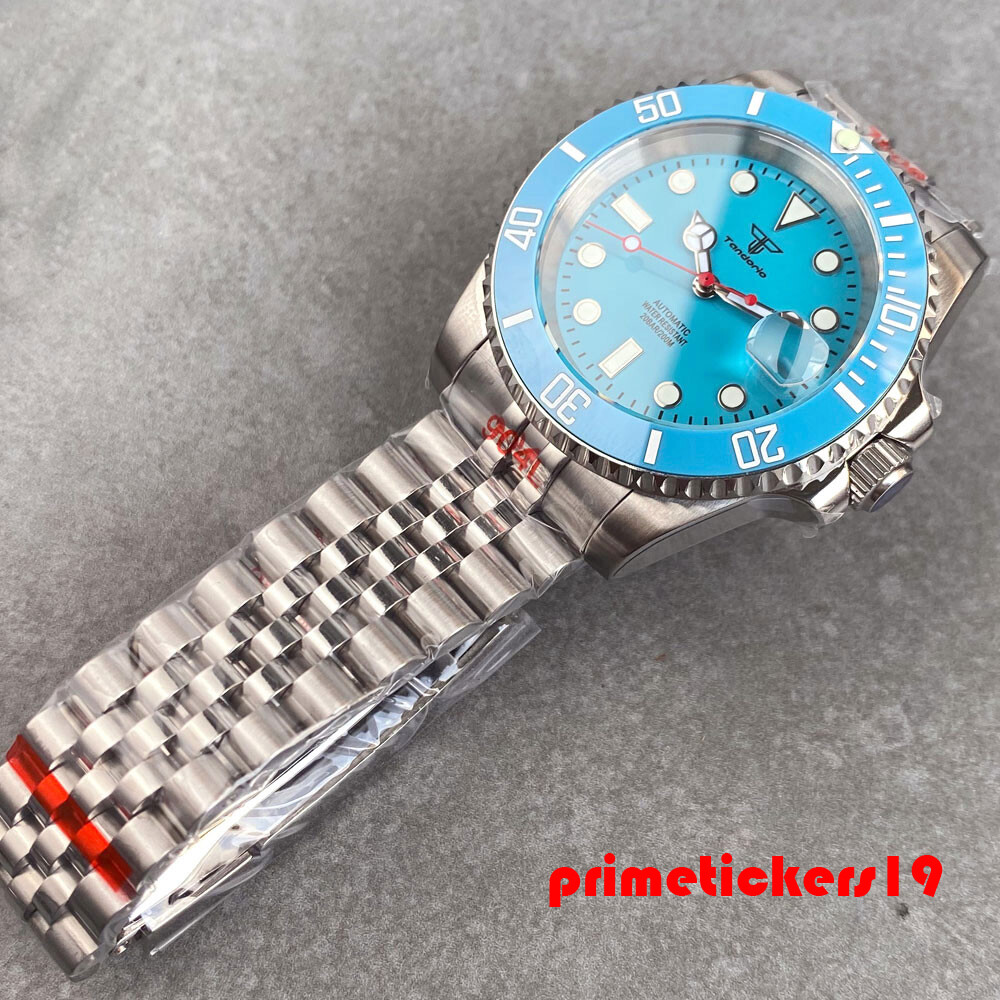 Tandorio NH35 Sky Blue Date Men 40mm Automatic Watch Ceramic Bezel Sapphire Lume