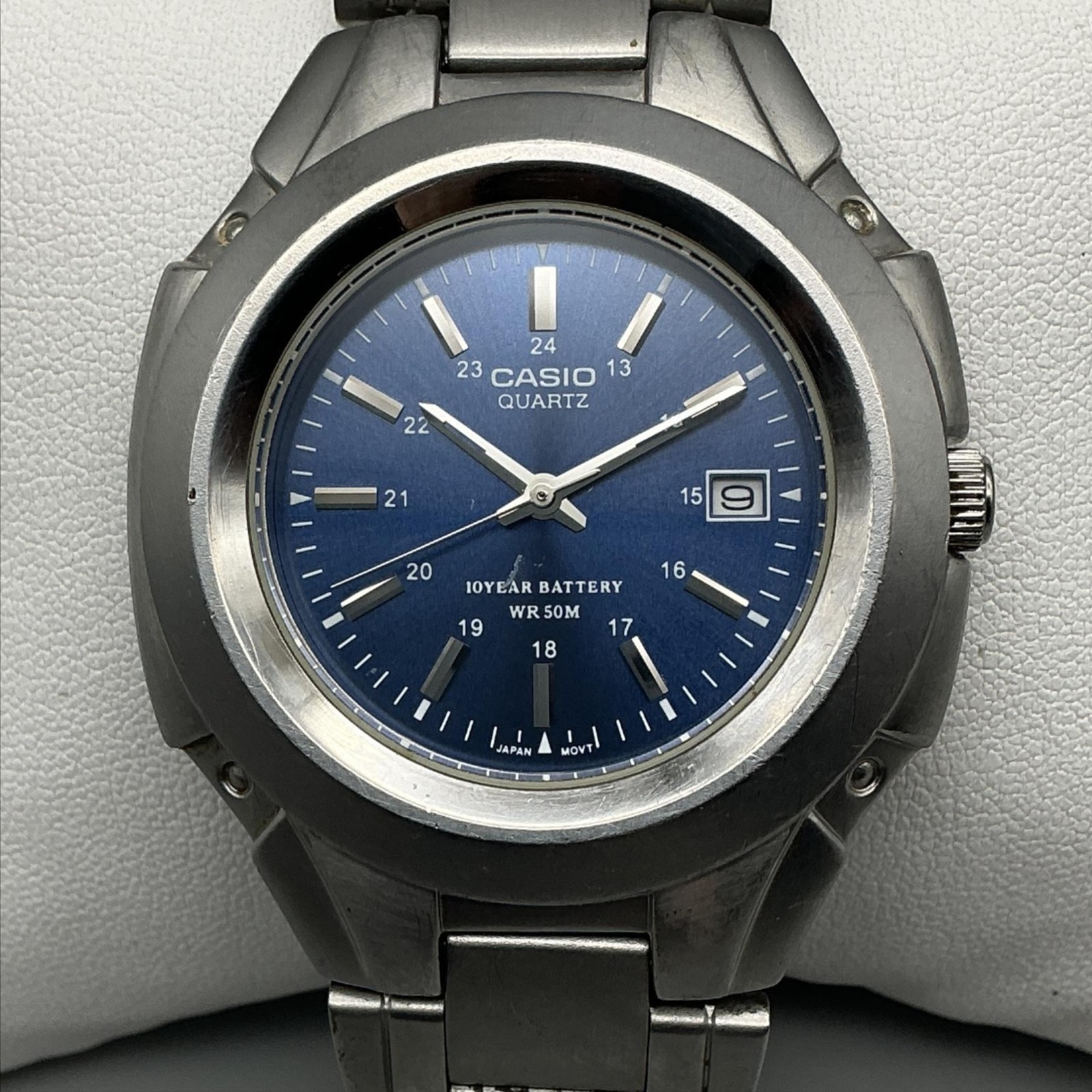 Casio 2719 MTP-3050 Mens Watch 38mm Blue Dial Silver Tone New Battery 7.75″