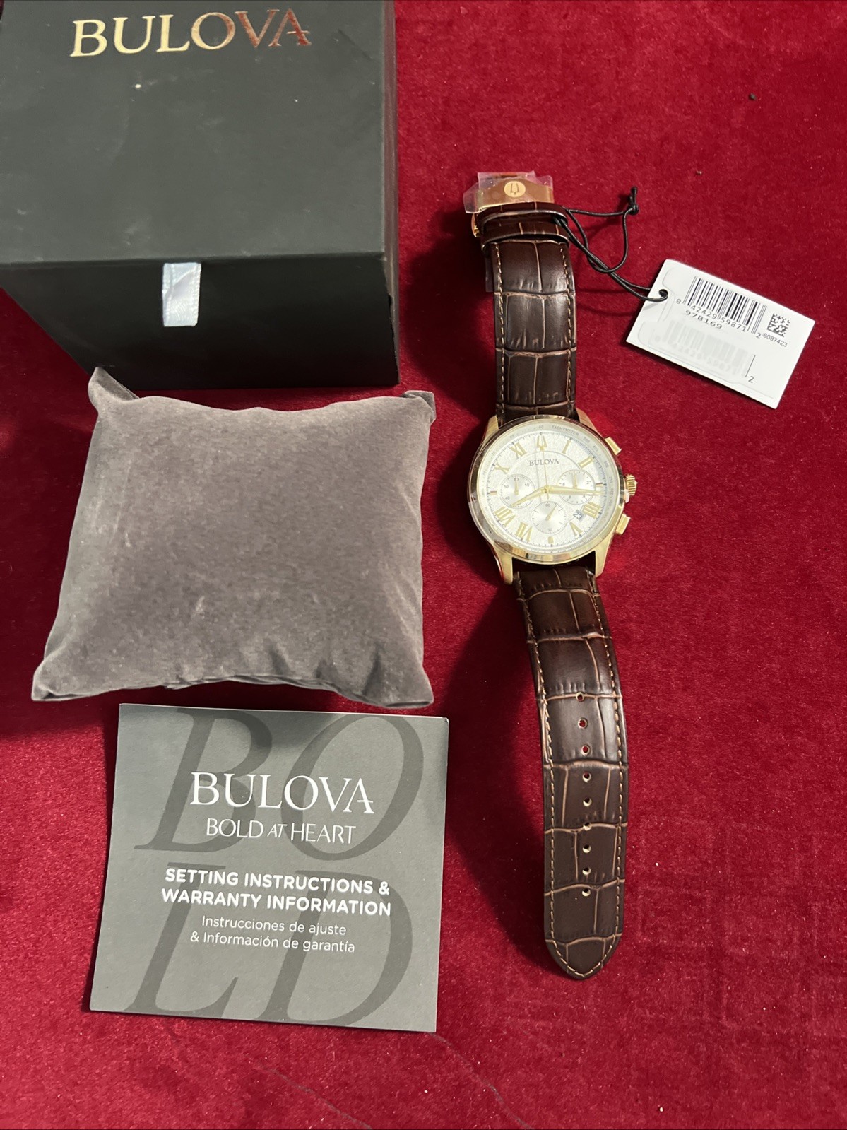 Men’s Bulova Classic Wilton 97B169 White Dial Brown Leather Strap Quartz Watch