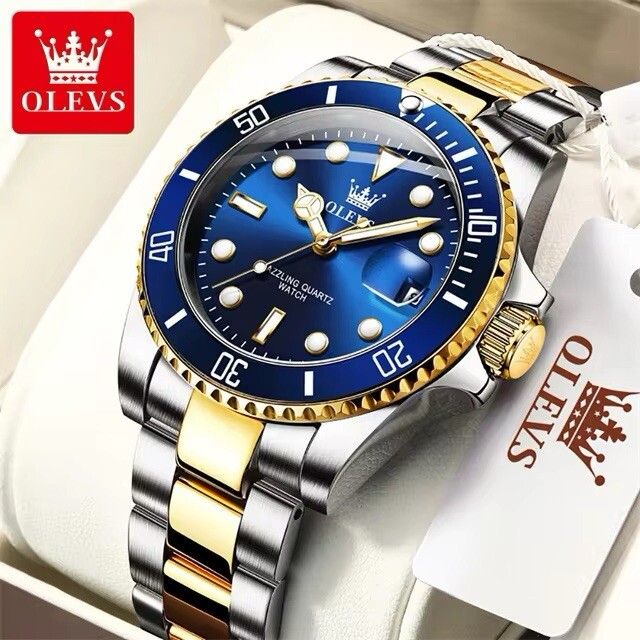OLEVS Top Original Men Quartz Watch Green Waterproof Stainless Steel Luminous