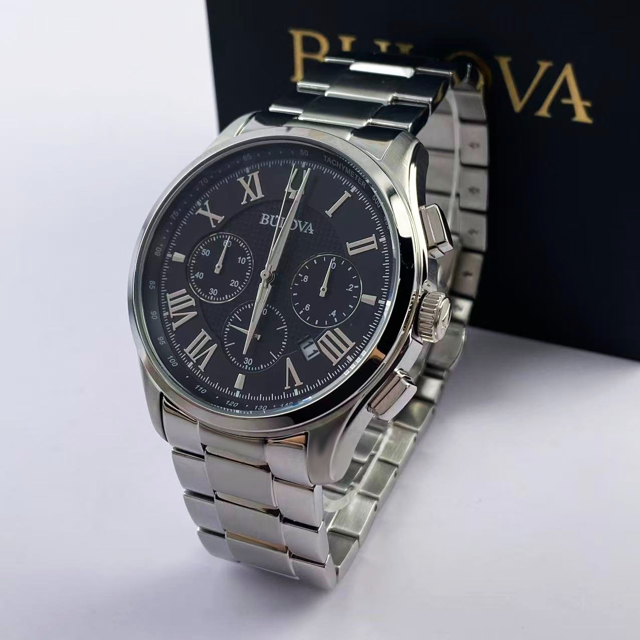 Bulova Wilton Classic 96B288 Black Dial Men’s Chronograph Quartz Watch 46.5 mm