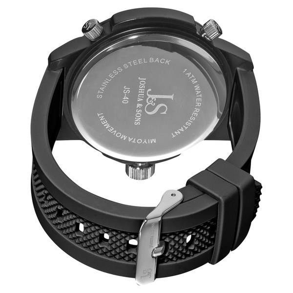 Joshua & Sons JS-40-YL Swiss Quartz Triple Time Zone Silicone Strap Mens Watch