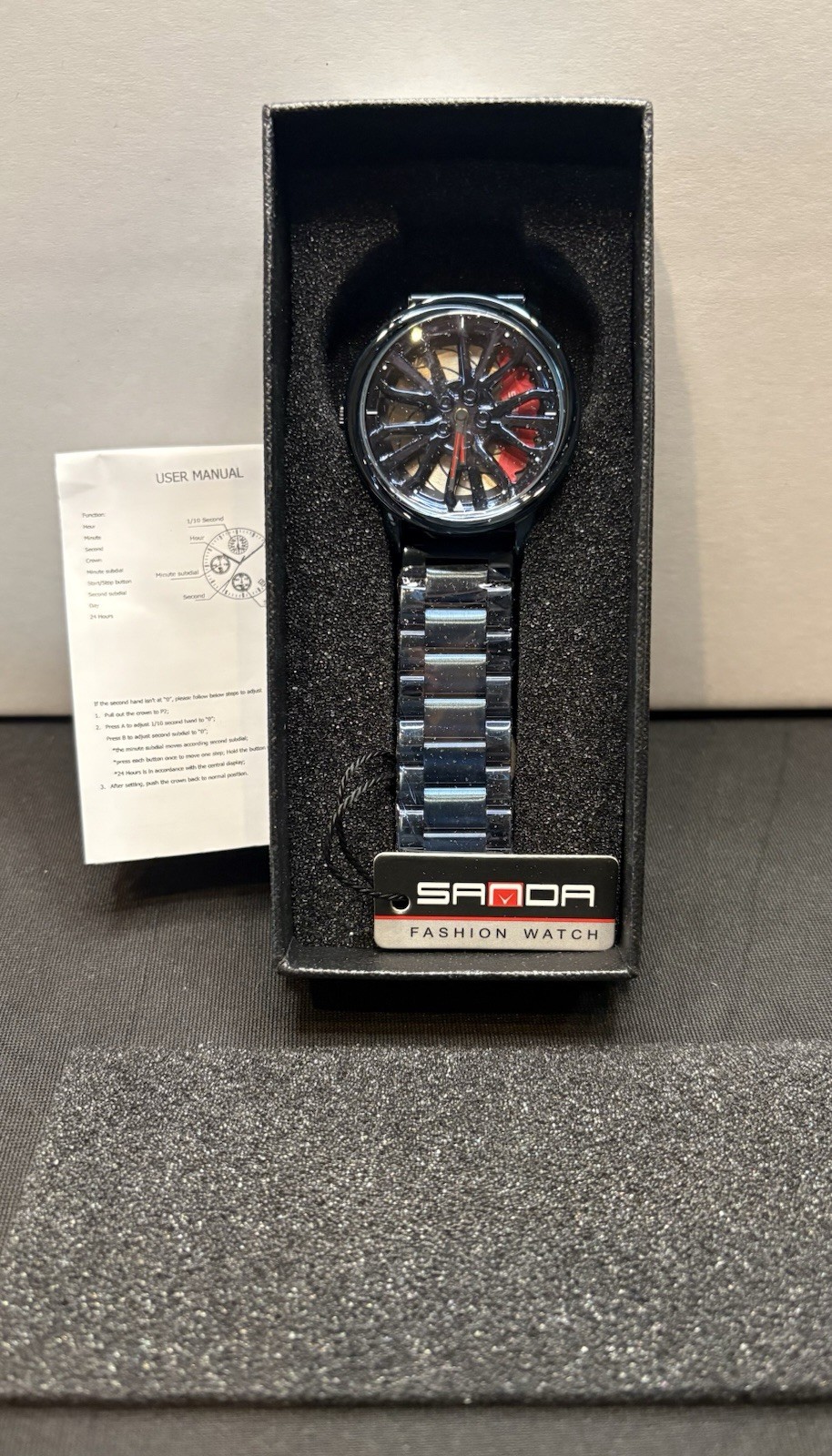 SANDA P1057 Fashion Watch for Men Spinning Car Wheel Rim Dial Design