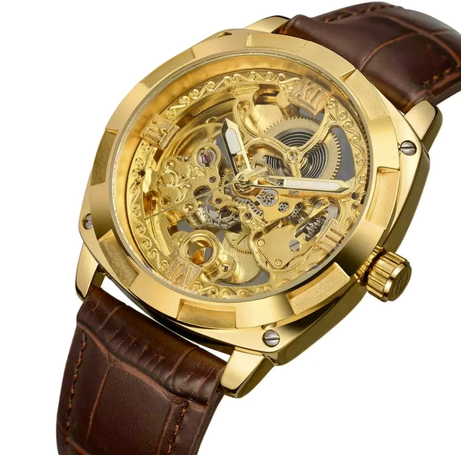 Forsining Mens Skeleton Mechanical Waterproof Luxury Watch Leather Gift Idea