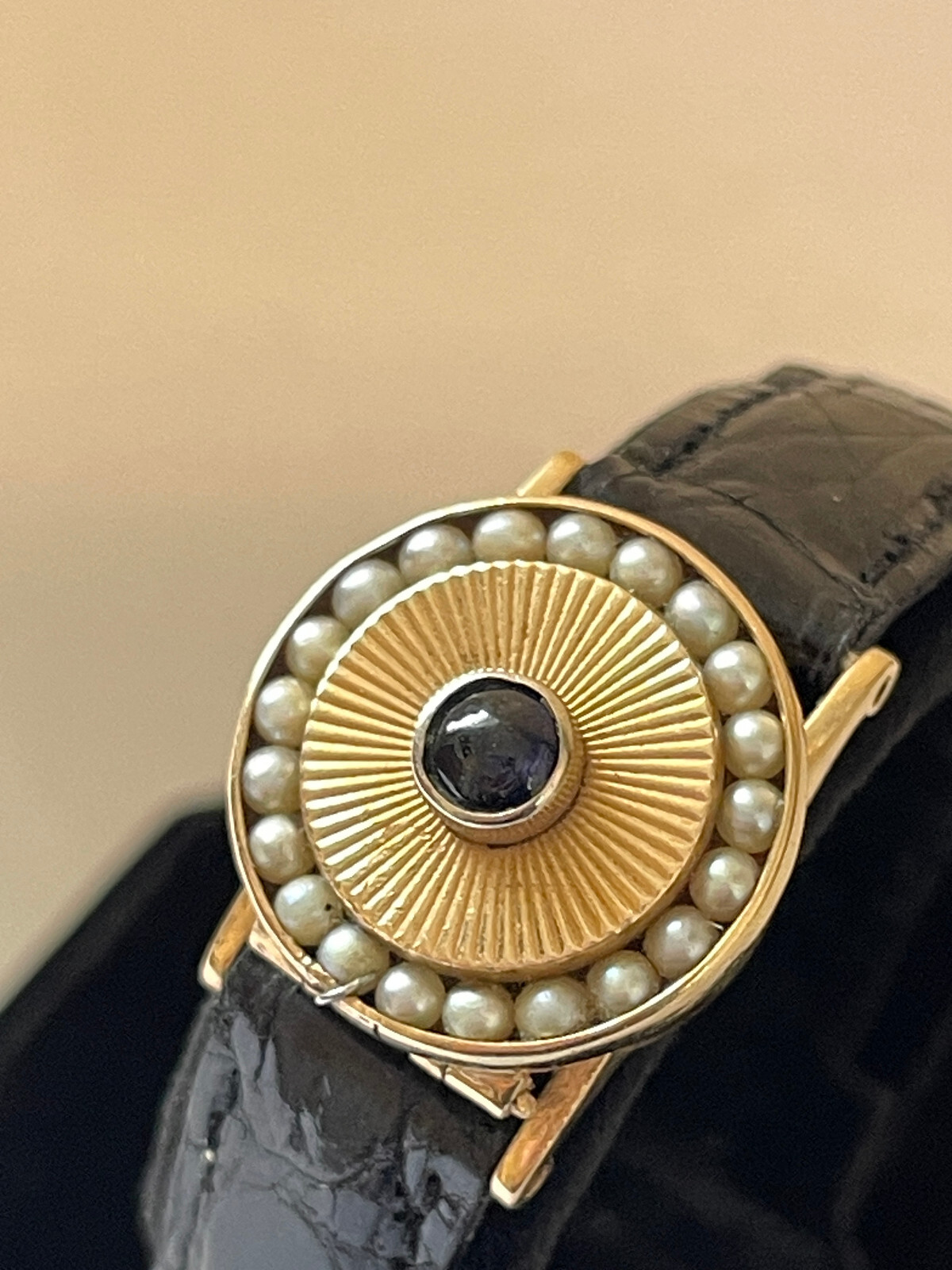 Vintage Lucien Piccard Flip Top Covered Watch with Pearls and 14k Yellow Gold.