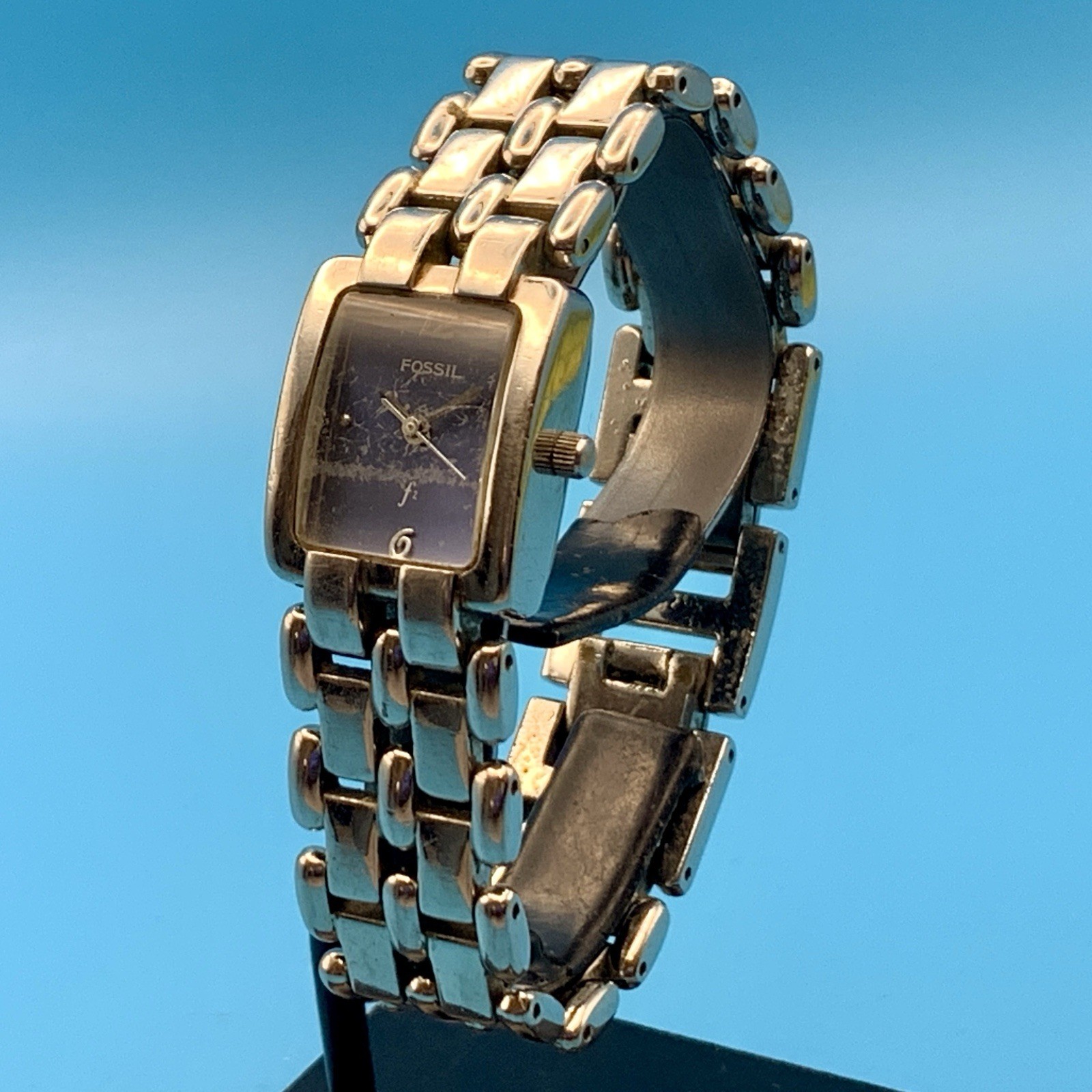 FOSSIL F2 ES-8930 Women’s Tank Quartz Bracelet Wristwatch Working New Battery